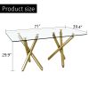 Large modern minimalist rectangular glass dining table, suitable for 6-8 people, equipped with 0.39 "tempered glass tabletop and metal legs, suitable